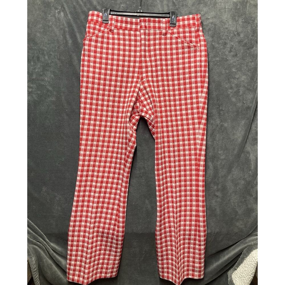 VTG 70s McGregor All Polyester Red Gingham Disco Pants Mens Sz L/XL Semi Flare